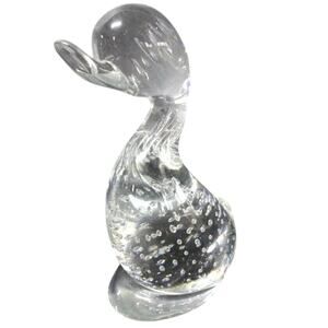 Whitefriars Dilly Duck Blown Glass Bird Control Bubbles Clear 5.75" Figurine Vtg
